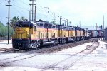 Union Pacific #73 West gets back on UP track at Riverside.